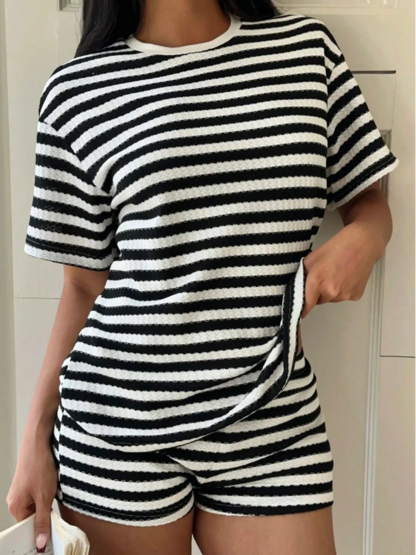 Striped Round Neck Top and Shorts Set New Era Fashion LLc