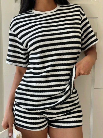 Striped Round Neck Top and Shorts Set New Era Fashion LLc