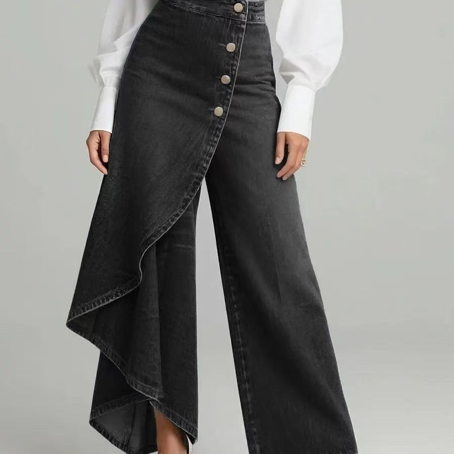 Women's Washed Denim Skort with Button Closure FitiqueFit