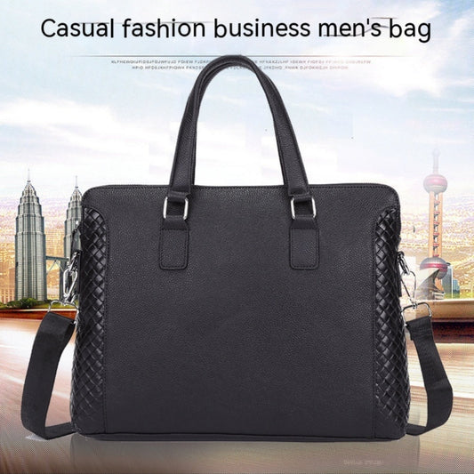 Men's Briefcase Genuine Leather 14-inch Laptop Bag Horizontal Cowhide Business Office Bag Pi-Mart