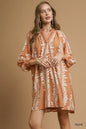 Umgee Leaf Print Notched Mini Babydoll Dress West2East Surf