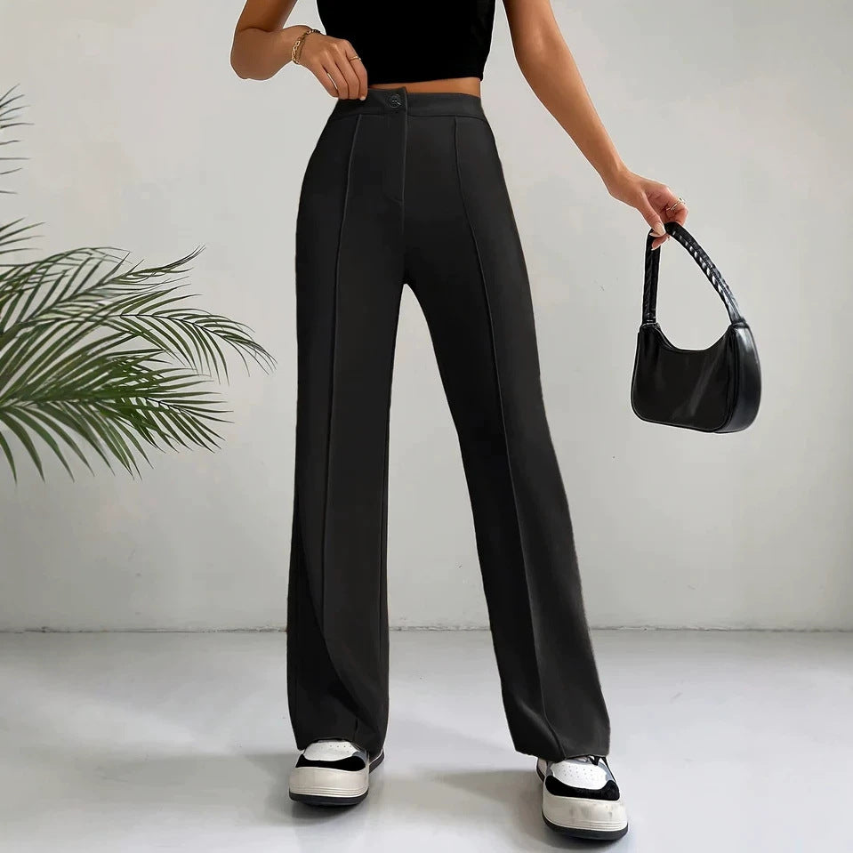 Women's High-Waisted Straight Flare Pants with Stitching Detail FitiqueFit