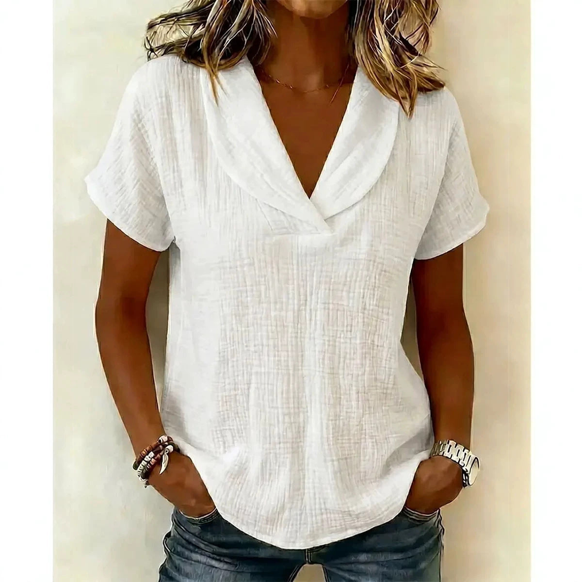 Women's Knitted Short-Sleeve Butterfly Collar Top FitiqueFit