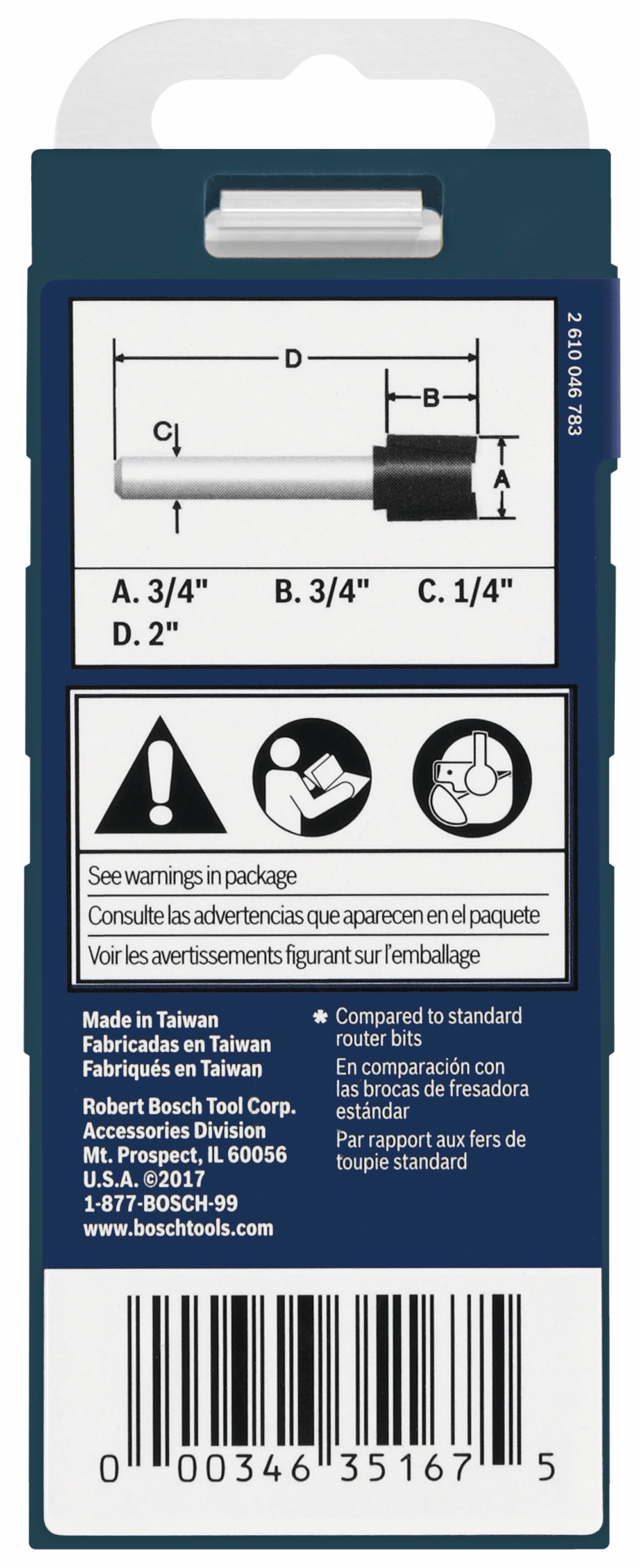 BOSCH 85248MC 3/4 In. x 3/4 In. Carbide-Tipped Hinge Mortising Router Bit VM Hardware