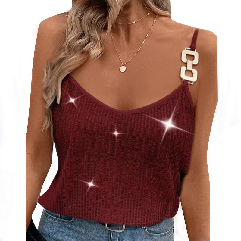 Sequin V-Neck Camisole – Rhinestone Strap Sparkly Top FitiqueFit