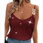 Sequin V-Neck Camisole – Rhinestone Strap Sparkly Top FitiqueFit