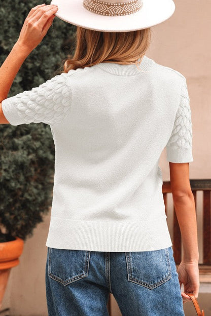 Fish Scale Textured Knit Short Sleeve Sweater Shop Style & More | Fresh Looks, Everyday Deals & Free Shipping