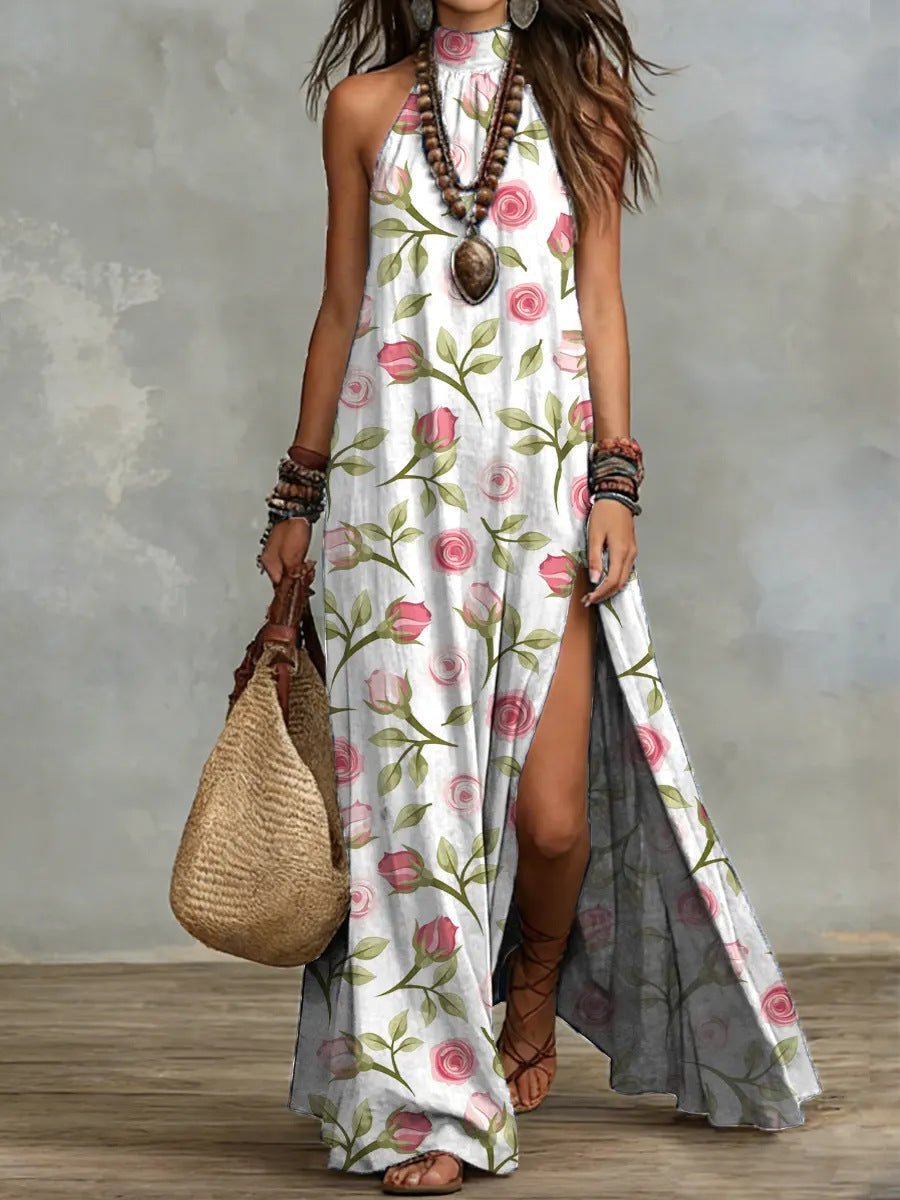 Women's Sleeveless Split Floral Print Maxi Dress FitiqueFit
