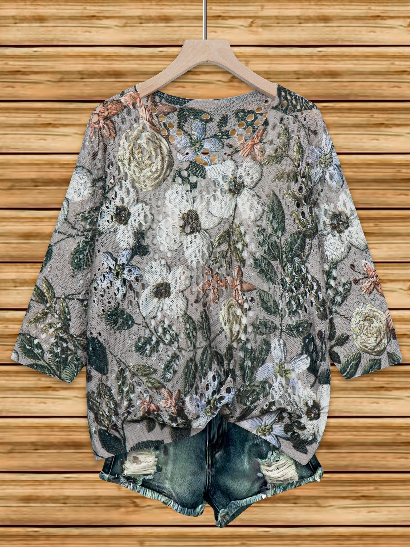 Women's Batwing-Sleeve Sweater – Hollowed-Out 3D Knitted Print Relaxed Fit FitiqueFit
