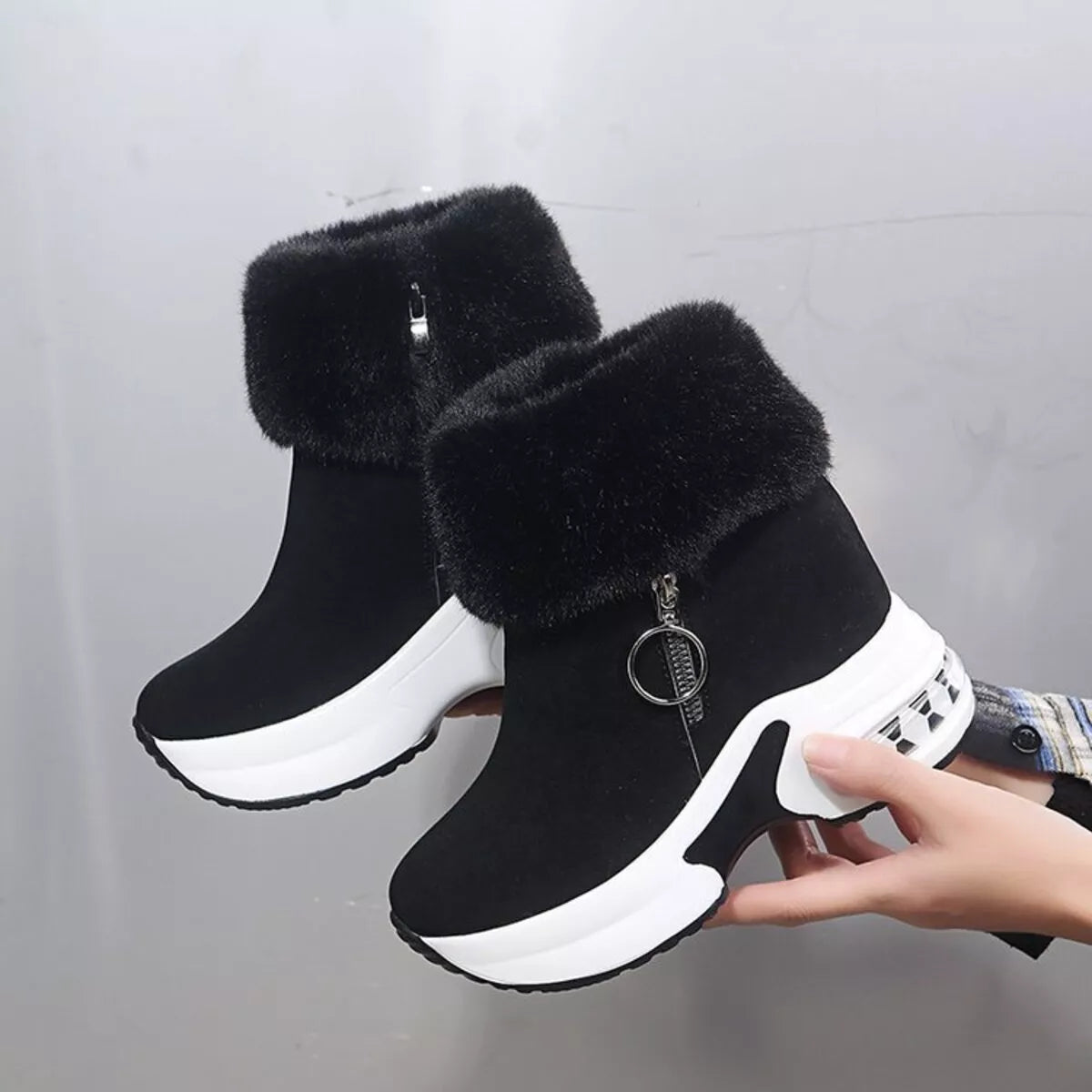Fuzzy Side Zipper Platform Ankle Boots New Era Fashion LLc