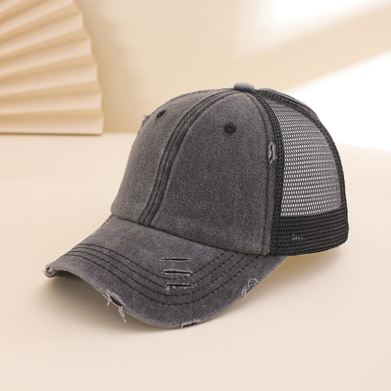 Distressed Washed Mesh Baseball Cap – Frayed Unisex Hat for Outdoor & Daily Wear FitiqueFit