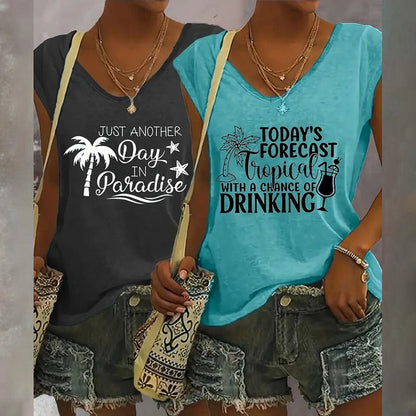 2-Pack Women's V-Neck Sleeveless Tank Tops – Loose Fit Casual Summer Beach Shirts FitiqueFit