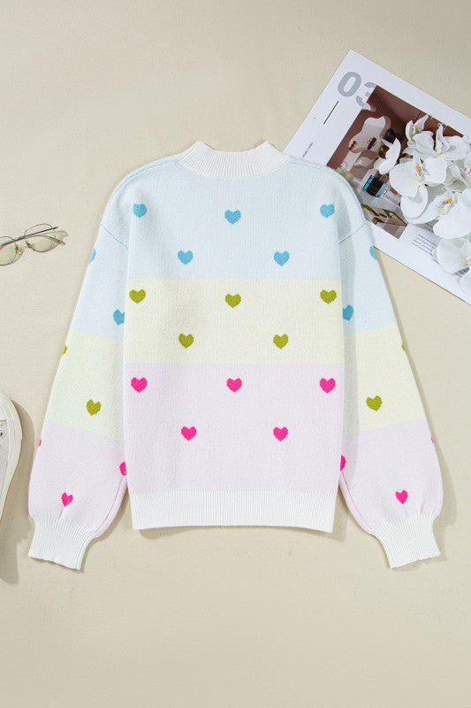 Colorblock Heart Mock Neck Drop Shoulder Sweater Shop Style & More | Fresh Looks, Everyday Deals & Free Shipping
