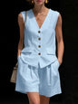 Women’s Cotton Linen Sleeveless Vest Top and Shorts Set FitiqueFit