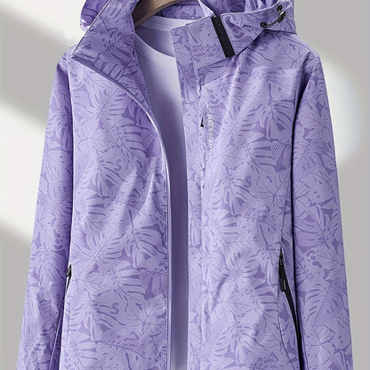 Women'S Outdoor Windbreaker Jacket | Casual Stand Collar, Non-Stretch Fabric, Random Print, Long Sleeve, Zipper Closure, Detachable Hood NovaCart