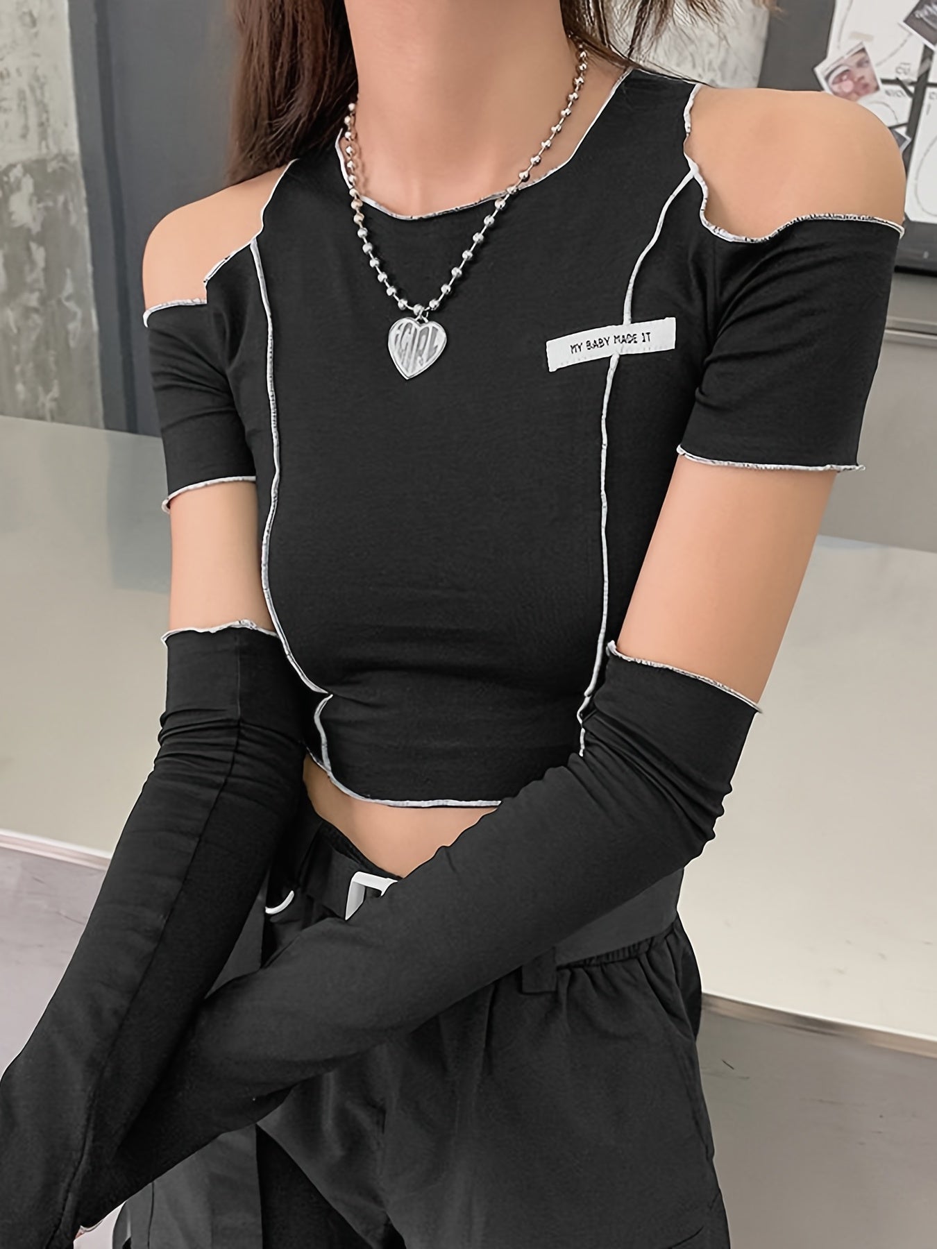 Summer Stylish Short Fitted T-Shirt for Women with a Round Neck, Hollow Design, And Long Sleeves, Perfect for Street Photography NovaCart