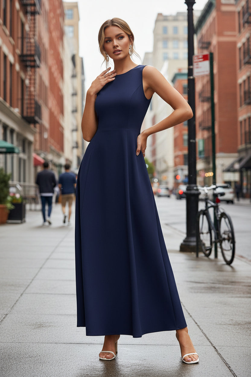 Women's Slim-Fit Long Vest Dress – A-Line High-Waist Sleeveless FitiqueFit