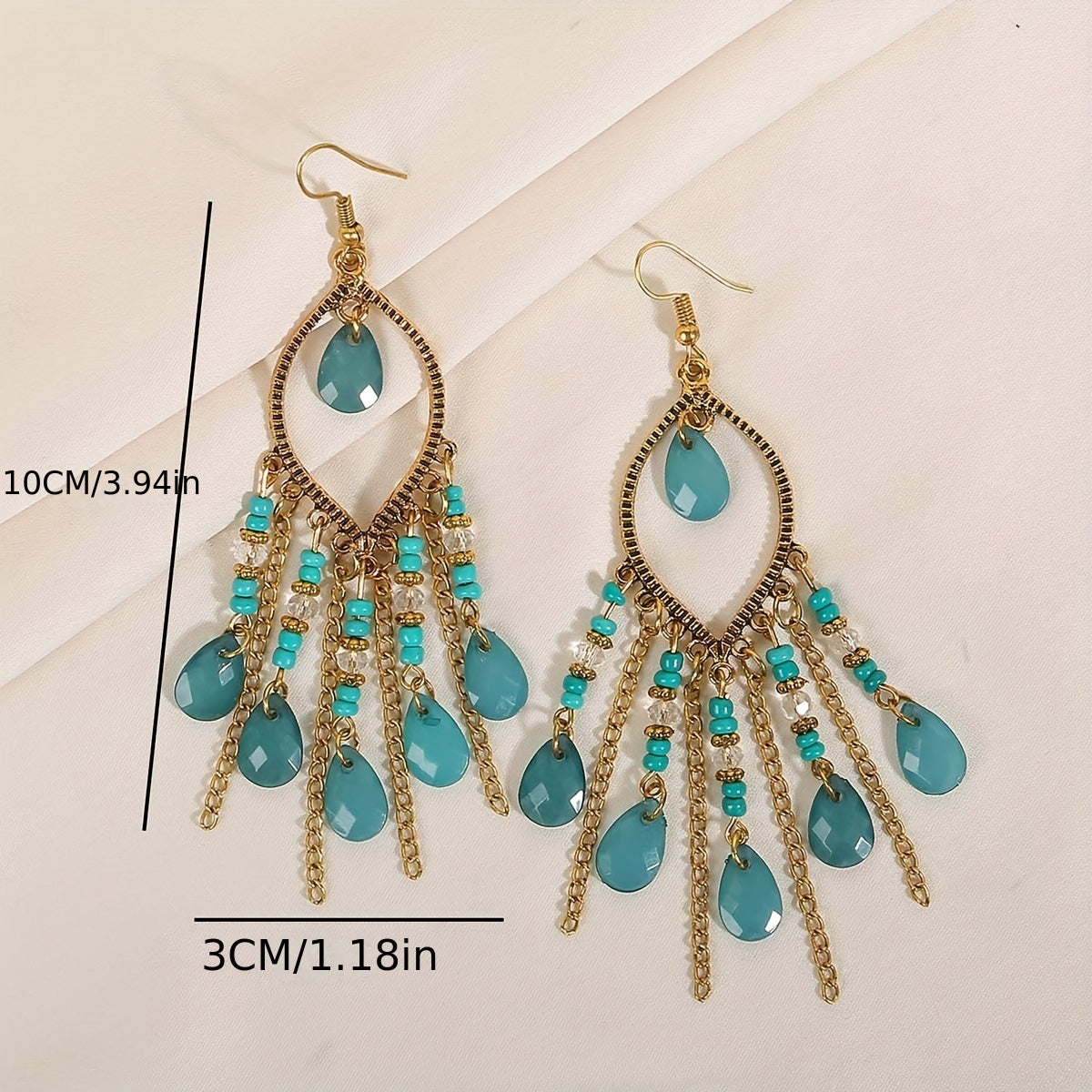 Hollow Teardrop Natural Stone Chain Design Dangle Earrings Alloy Jewelry Exquisite Female Gift Tourism Souvenir NovaCart
