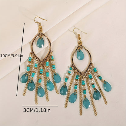 Hollow Teardrop Natural Stone Chain Design Dangle Earrings Alloy Jewelry Exquisite Female Gift Tourism Souvenir NovaCart