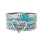 [Bohemian Heart Stone Bracelet] Bohemian Multi-Layer PU Leather Bracelet with Magnetic Clasp | Exaggerated Heart Stone Accent, Wide Cuff Statement Piece for Festival & Everyday, Style Layered Bangle - Year-Round Wear NovaCart