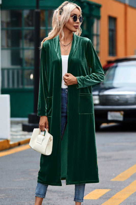Velvet Open-Front Pocketed Cardigan Shop Style & More | Fresh Looks, Everyday Deals & Free Shipping