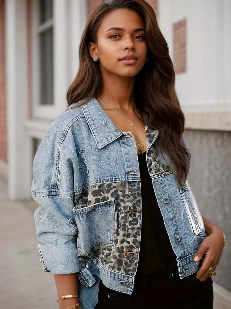 Leopard Print Denim Jacket - Stylish Women's Streetwear SnagBag