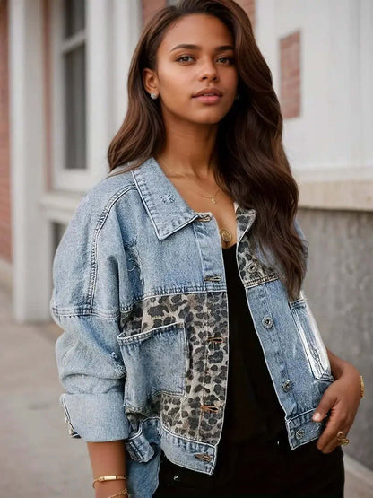 Leopard Print Denim Jacket - Stylish Women's Streetwear SnagBag