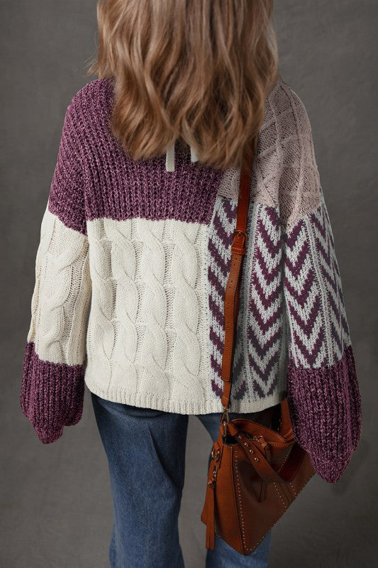 Colorblock Cable Knit Patchwork Tied Back Sweater Shop Style & More | Fresh Looks, Everyday Deals & Free Shipping