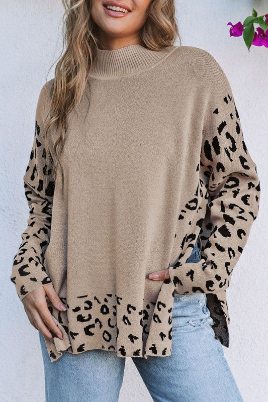 Leopard Mock Neck Side Slit Sweater Shop Style & More | Fresh Looks, Everyday Deals & Free Shipping