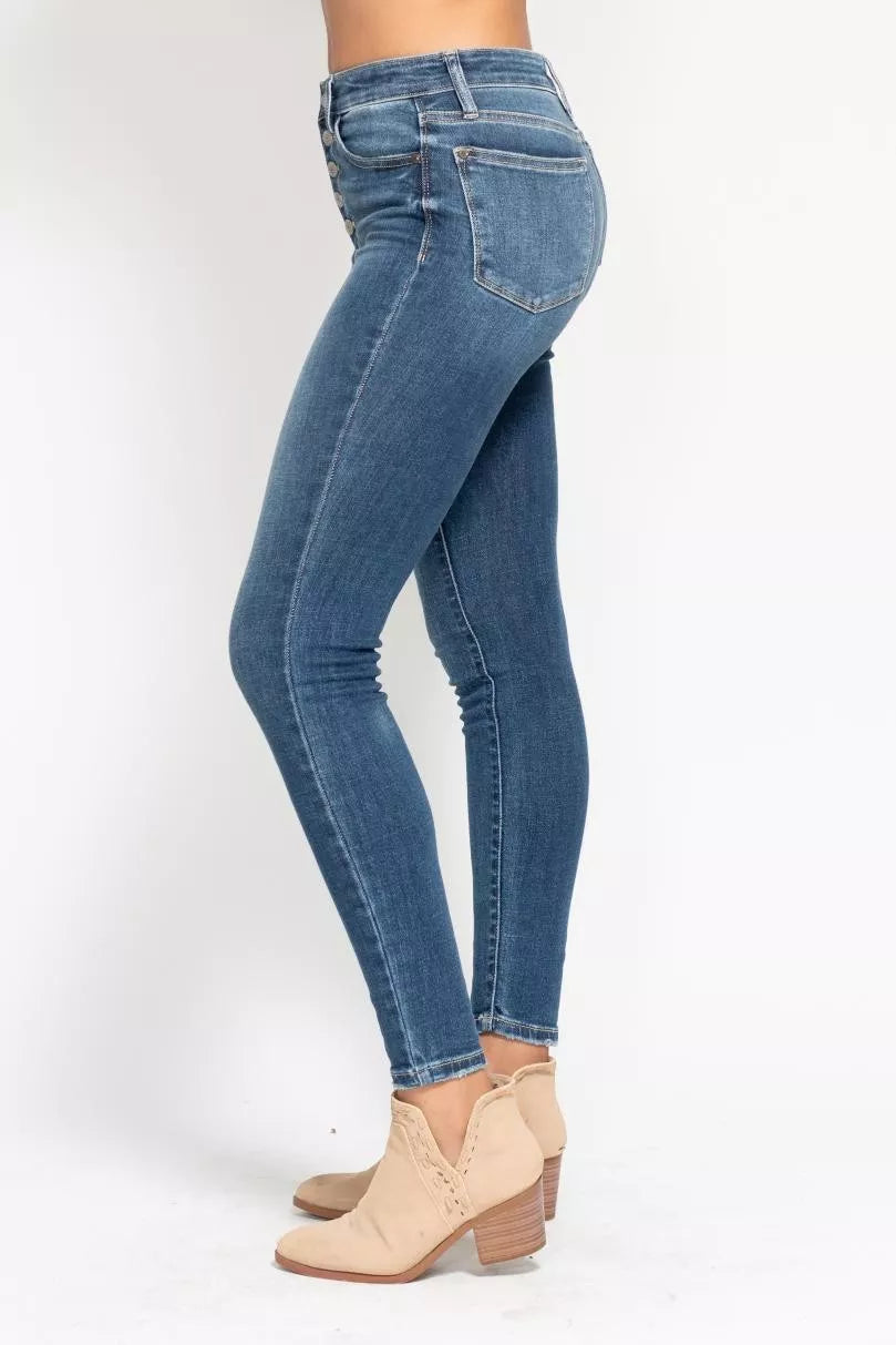 Judy Blue Full Size High Rise Button Fly Skinny Jeans Plus Size Garden Naked Curves