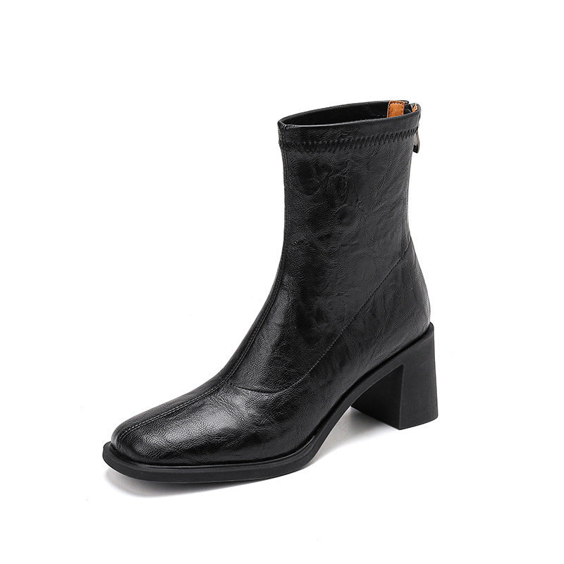 Stretch Retro Chunky Heels Commuter Boots — High Heel Style FitiqueFit