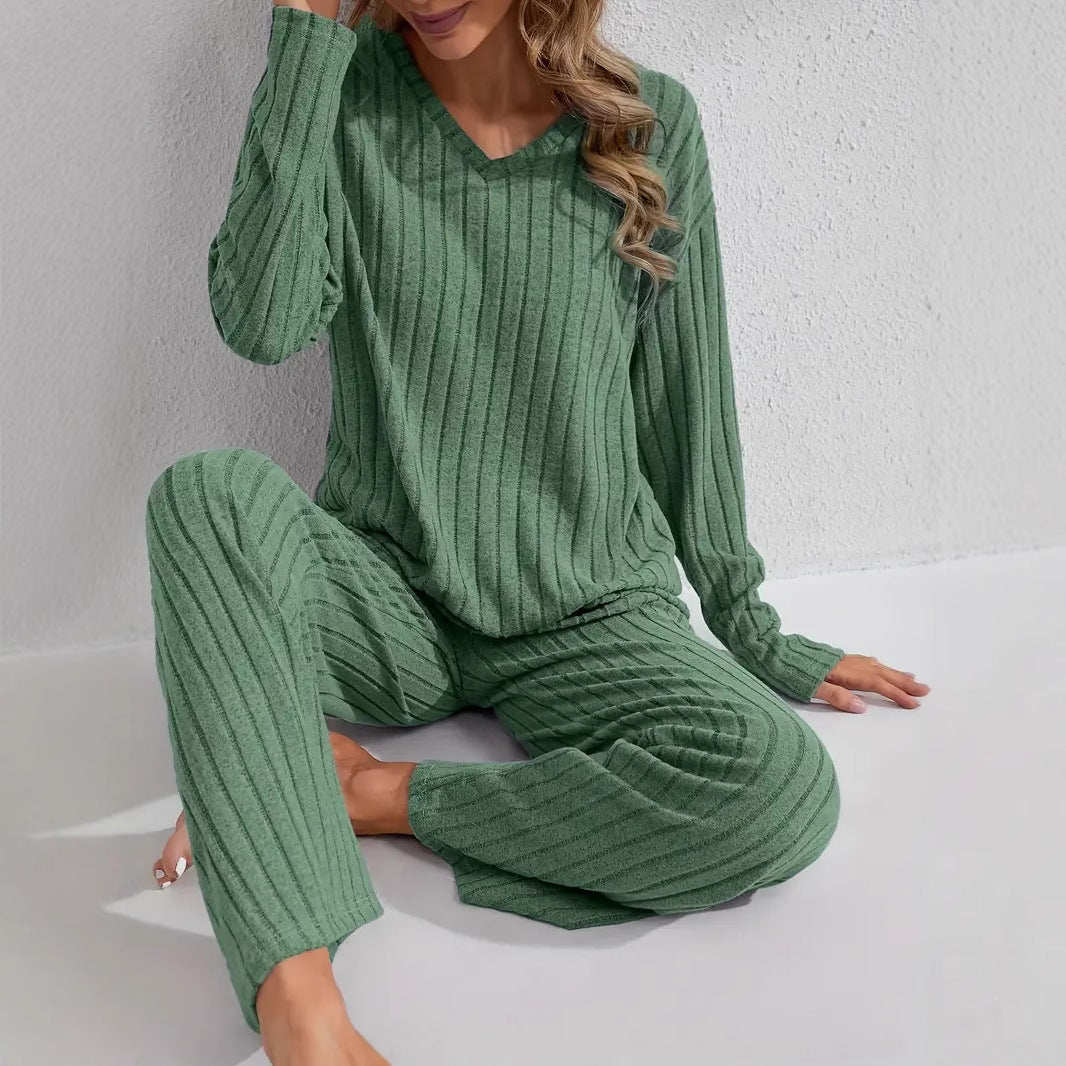 Women’s Ribbed Long Sleeve Top and Pants Loungewear Set FitiqueFit