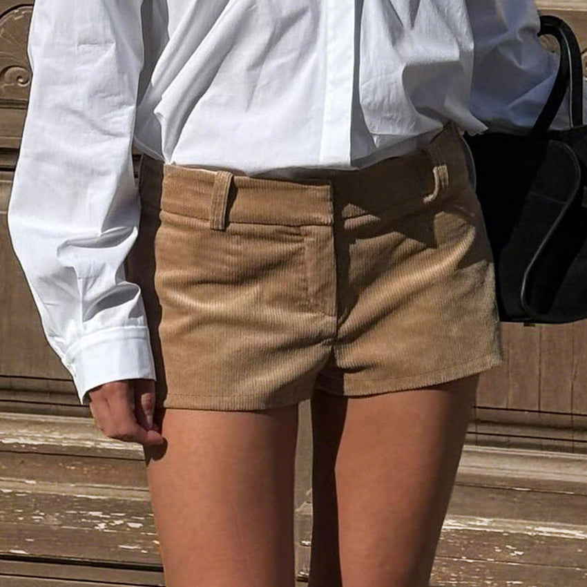 Women's Low-Rise Straight-Leg Corduroy Shorts FitiqueFit