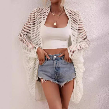 Women's Hollow-Out Shawl Cardigan – Batwing Sleeve Sun-Protective Cover-Up FitiqueFit