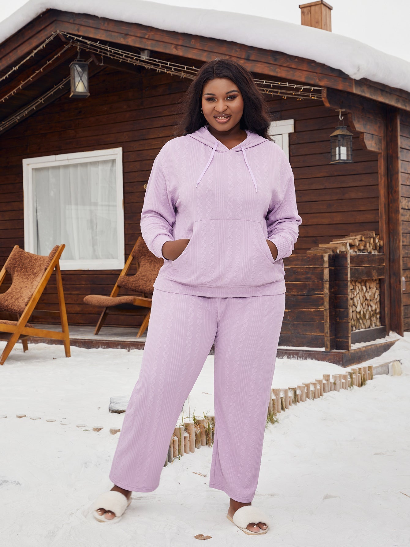 Plus Size Women's Pajamas Imitation Cotton Hooded Sweater Set Grayceful LLC