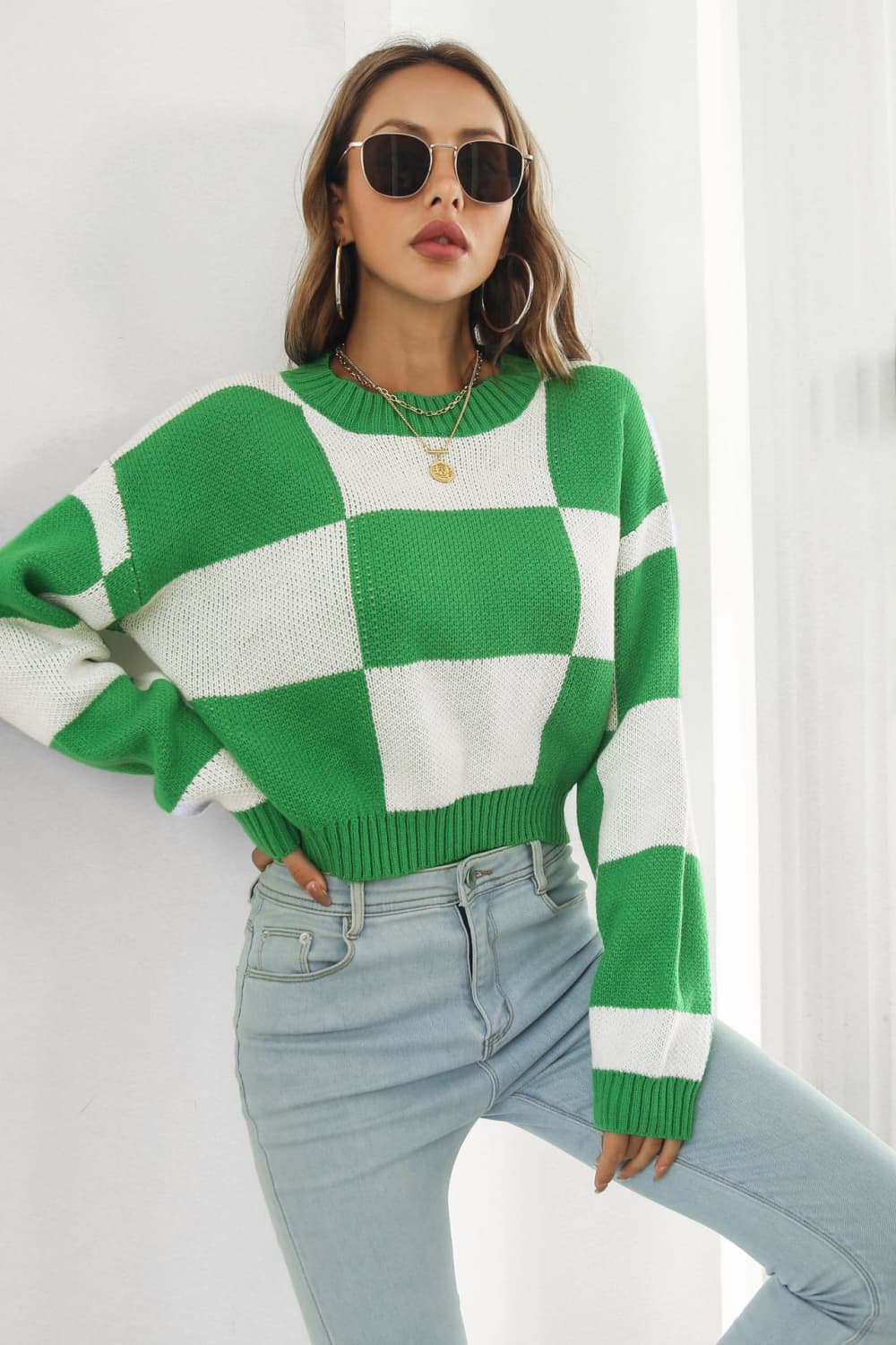 Color Block Round Neck Dropped Shoulder Sweater New Era Fashion LLc