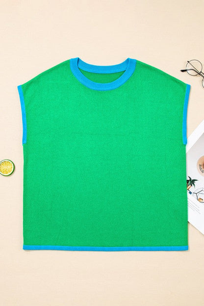 Contrast Trim Crewneck Short Sleeve Sweater Shop Style & More | Fresh Looks, Everyday Deals & Free Shipping