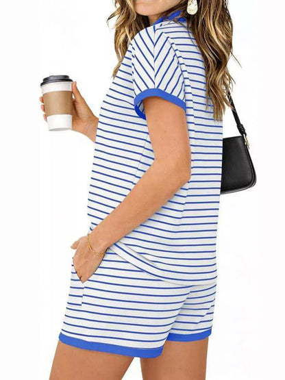 Striped Short Sleeve Polo and Shorts Set New Era Fashion LLc