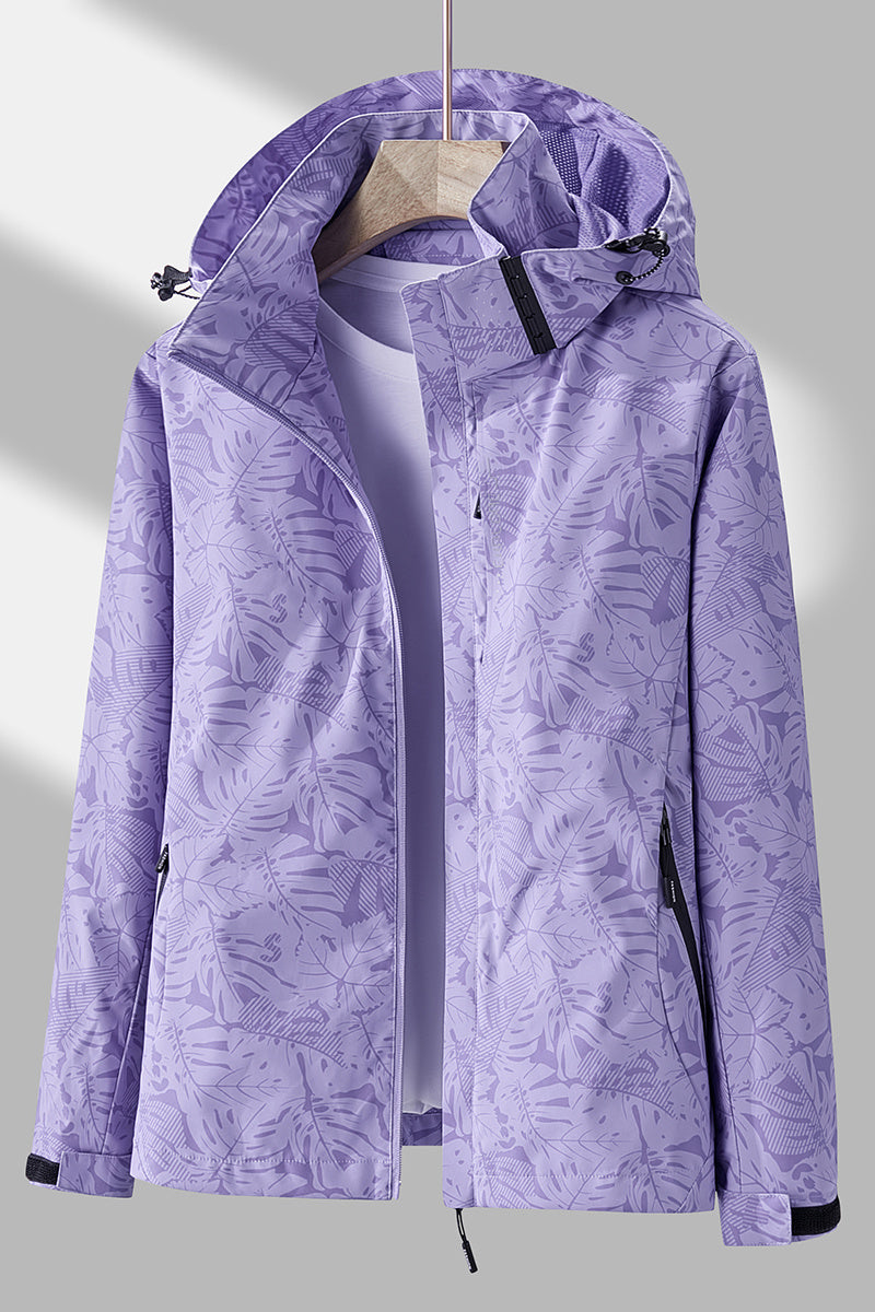 Women'S Outdoor Windbreaker Jacket | Casual Stand Collar, Non-Stretch Fabric, Random Print, Long Sleeve, Zipper Closure, Detachable Hood NovaCart