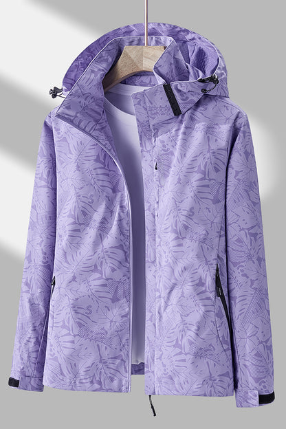 Women'S Outdoor Windbreaker Jacket | Casual Stand Collar, Non-Stretch Fabric, Random Print, Long Sleeve, Zipper Closure, Detachable Hood NovaCart