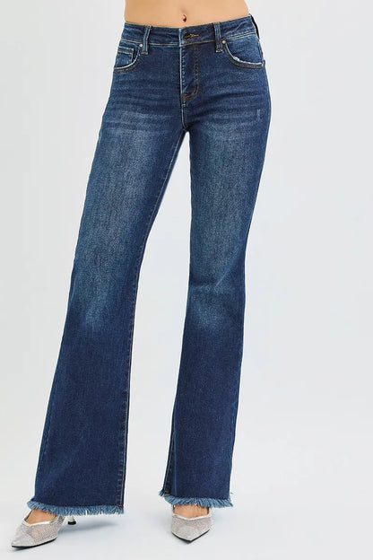 RISEN Full Size Tummy Control Mid Rise Flare Jeans Plus Size West2East Surf