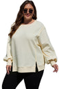 White Solid Color Waffle Knit Drop Shoulder Plus Size Sweatshirt Garden Naked Curves