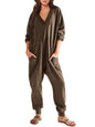 Women’s V-Neck Long Sleeve Solid Color Loose Jumpsuit With Two Side Pockets FitiqueFit