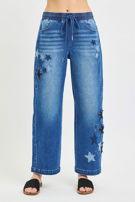 RISEN Elastic Band Slouchy Cropped Barrel with Star Patch New Era Fashion LLc