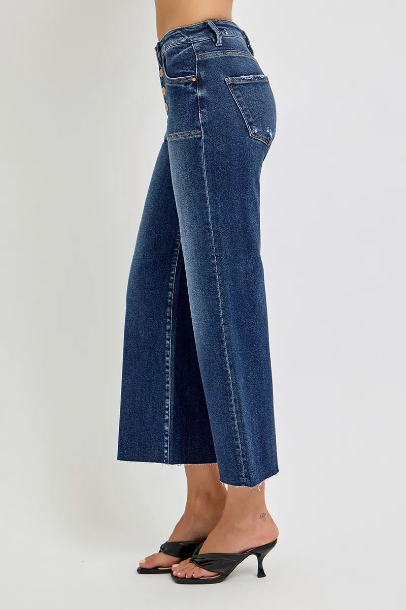 RISEN Full Size High Rise Crop Wide Button Up Jeans Plus Size Garden Naked Curves