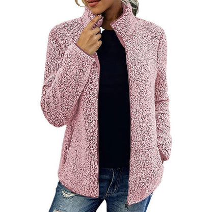 Fall Winter Warm Sweatshirt Stand Collar Solid Color Top Sweater Women's Casual Fashion Long Sleeve Zipper Bubble Velvet Coat Tops Grayceful LLC