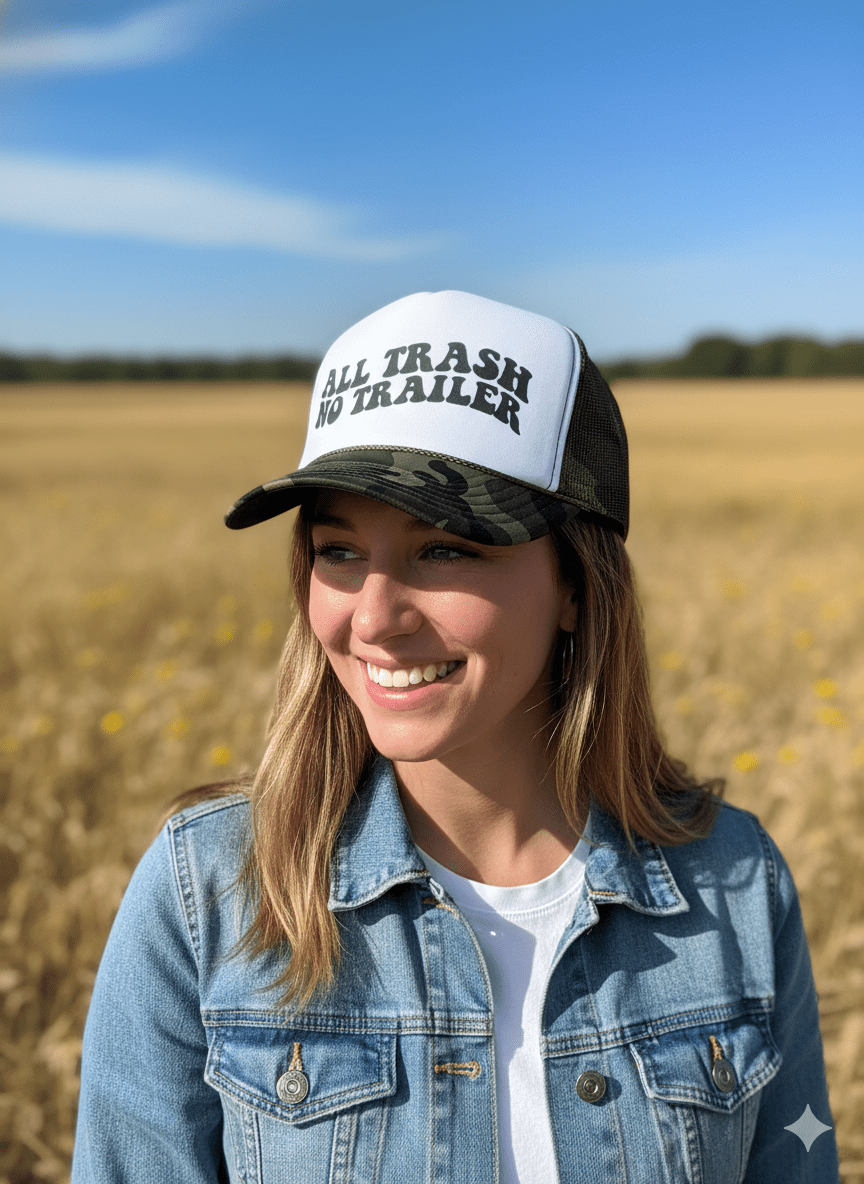 All Trash No Trailer Camo Trucker Hat Wild Junkie
