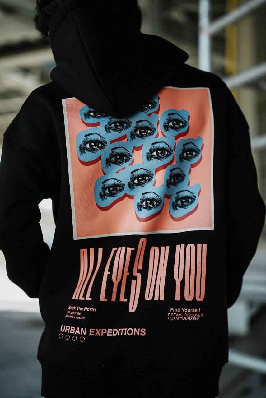 Oversize 'All Eyes on You' Graphic Hoodie - Abstract Streetwear Sweatshirt Withinblack