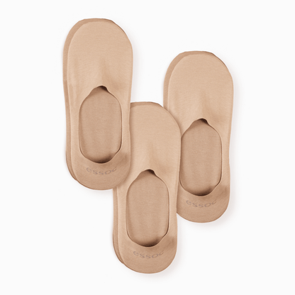 Unisex Cotton No Show Socks 3-Pack | Almond Beige essoc