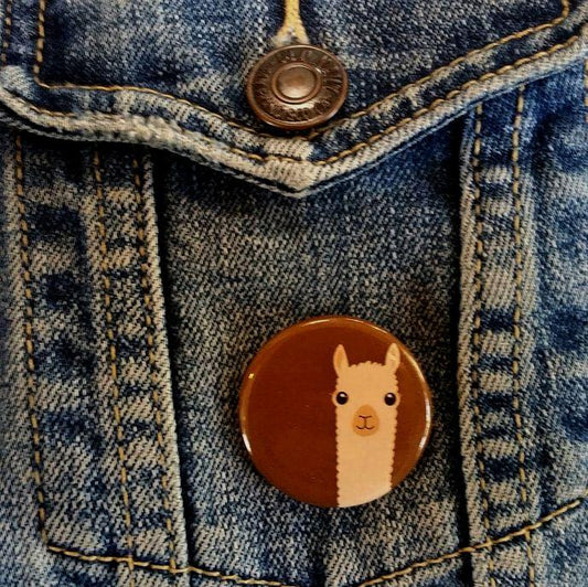 Alpaca Watching Button Pin Purely Alpaca